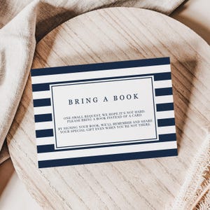 Nautical Baby Shower Insert Bring a Book Baby Shower Insert Bring a Book Instead of a Card Navy Blue Baby Shower Baby Book Request Card NS1