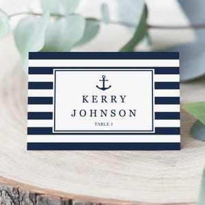 Plantillas de tarjetas de lugar costeras / Tarjetas de nombre editables, tarjetas de lugar para baby shower náutico, etiquetas de nombre para cena, decoración de mesa para despedida de soltera playera NS1