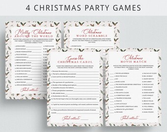 Holiday Party Games Virtual Christmas Games Greenery Christmas Games for Groups Merry Christmas Around the World Xmas Word Scramble CH-CG1