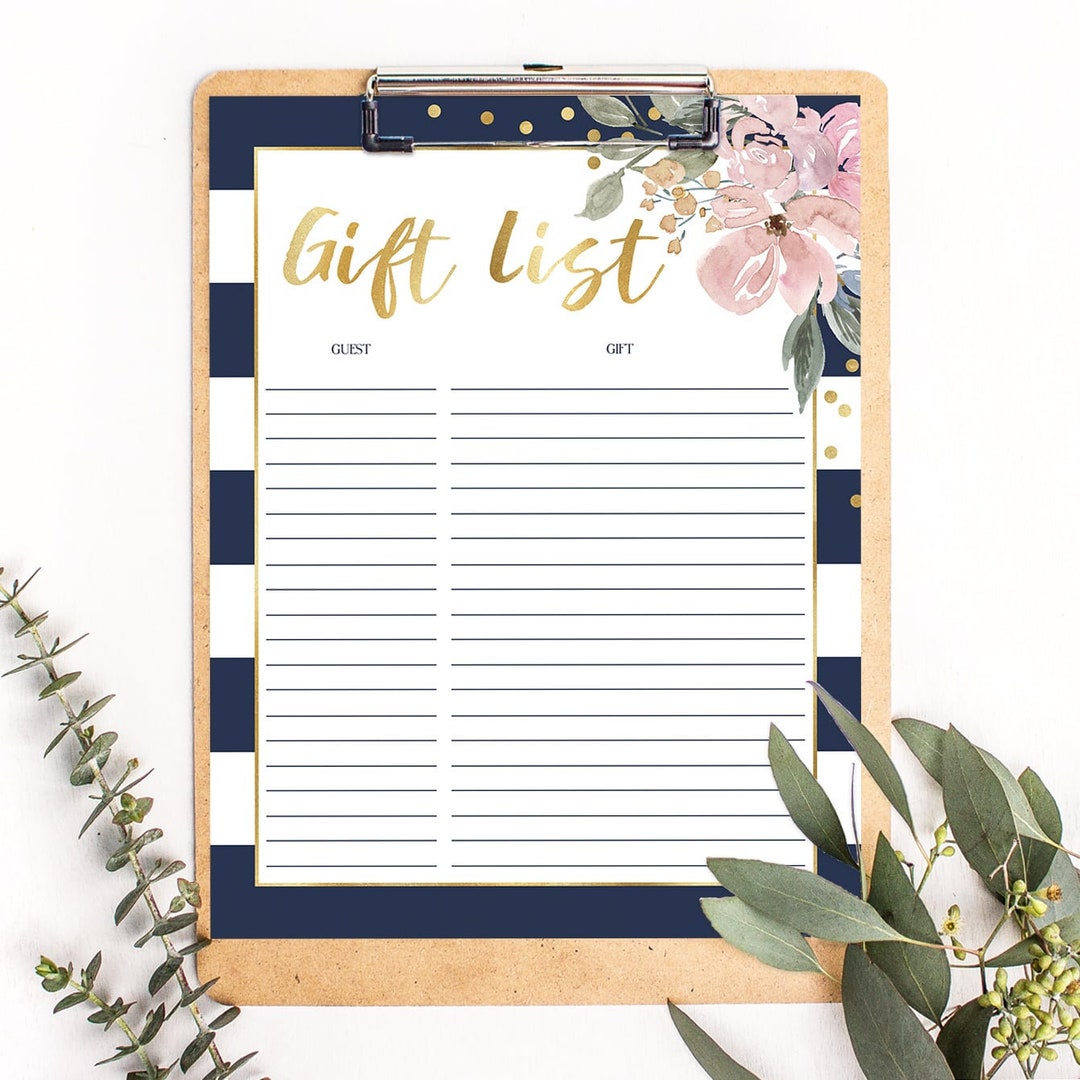Gift List Bridal Shower Printable Gift Tracker Floral Decorations for Baby Shower Gift and Guest ...