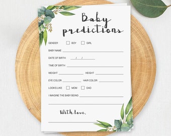 Baby Predictions Card Printable Greenery Baby Shower Predictions Game Eucalyptus Baby Shower Predictions for Baby Gender Neutral Games CE2