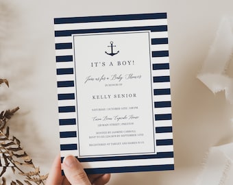 Nautical Baby Shower Invitation Boy Printable Anchor Baby Shower Invitations Navy Blue Baby Shower Invites Baby Boy Shower Invitation NS1