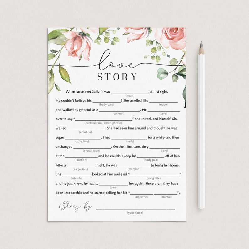 Funny Bridal Shower Mad Libs Game Floral Bridal Shower Madlibs | Etsy