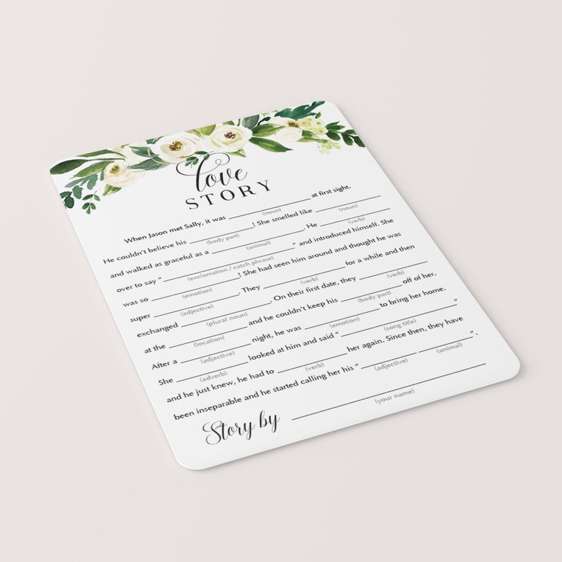 Love Story Mad Libs Bridal Shower Games Printable Greenery - Etsy