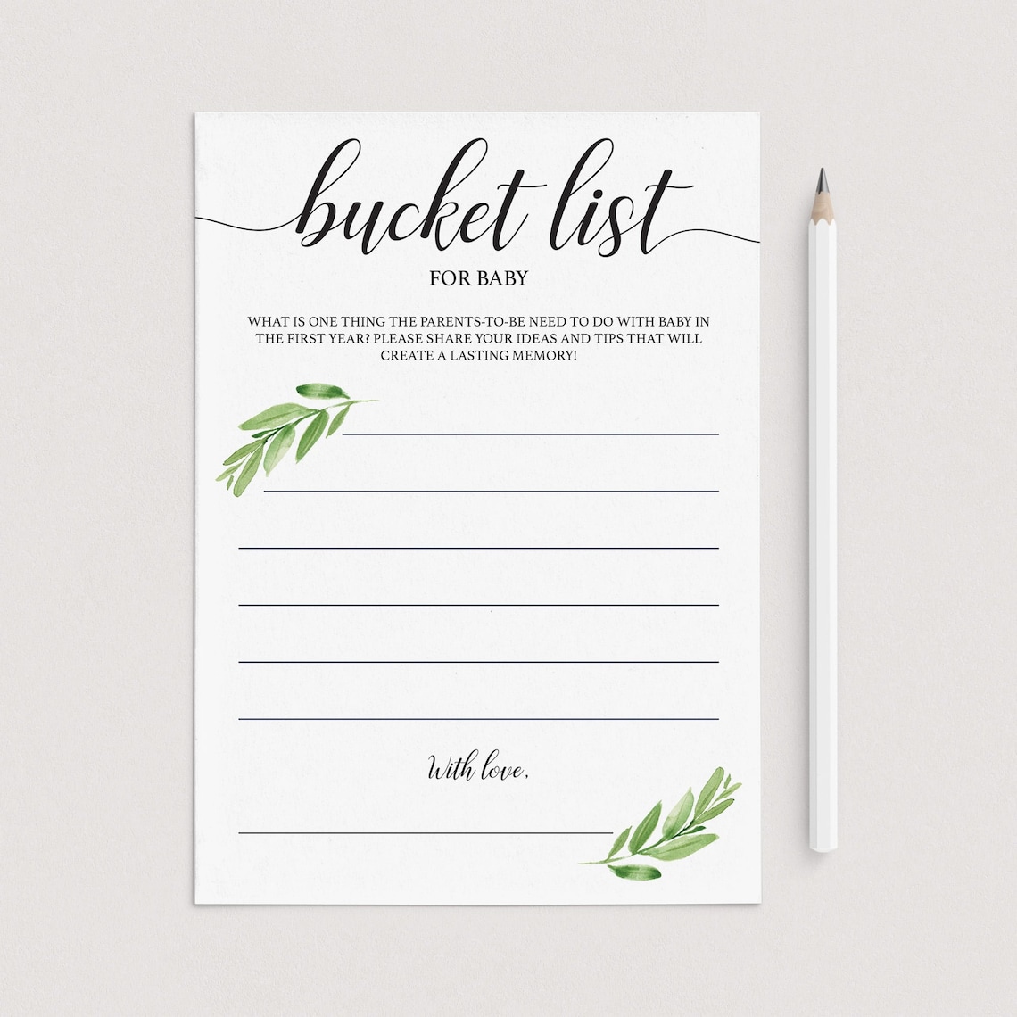 Baby Bucket List Greenery Baby Shower Activities Printable Etsy