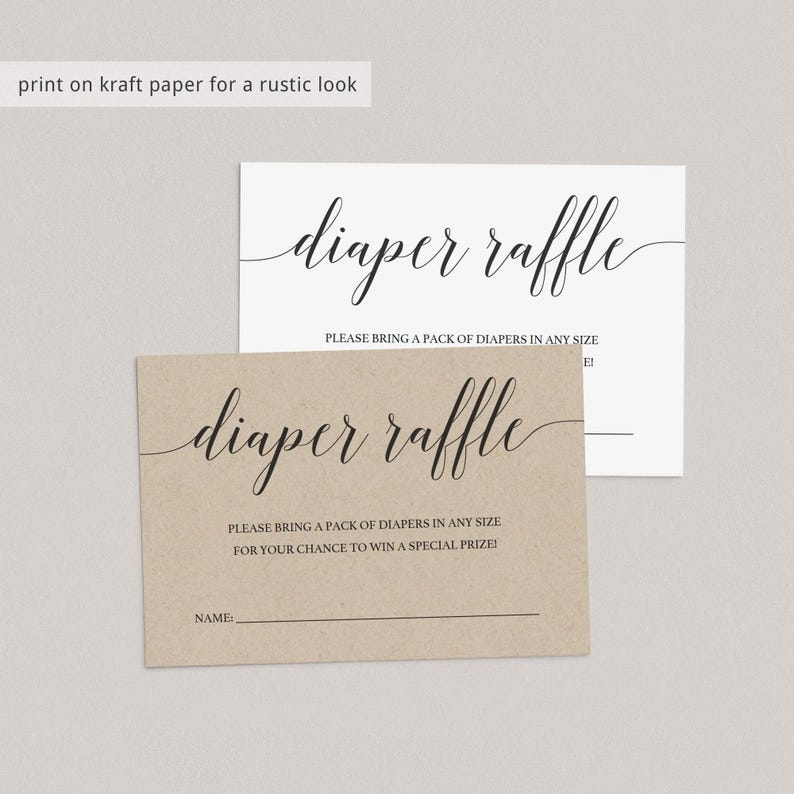 Gender Neutral Diaper Raffle Card Template Simple Babyshower Invite Insert Card Baby Sprinkle Diaper Raffle Ticket Printable Kraft Paper CL2 image 6