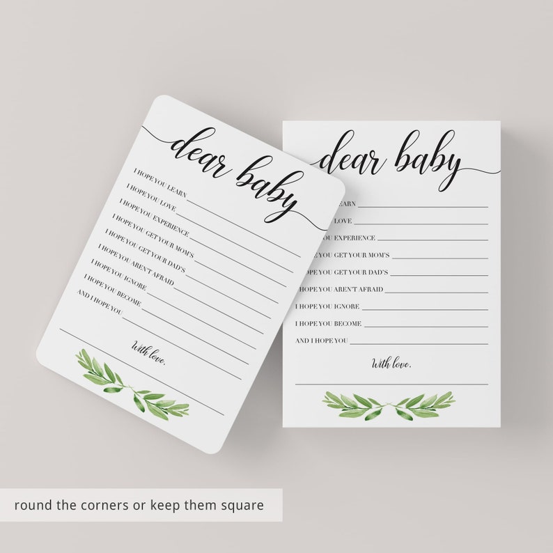 Baby Shower Games Printable Dear Baby Shower Game Instant Download Green Leaves Watercolor Baby Shower Game Baby Wishes Download Baby GL1 image 5