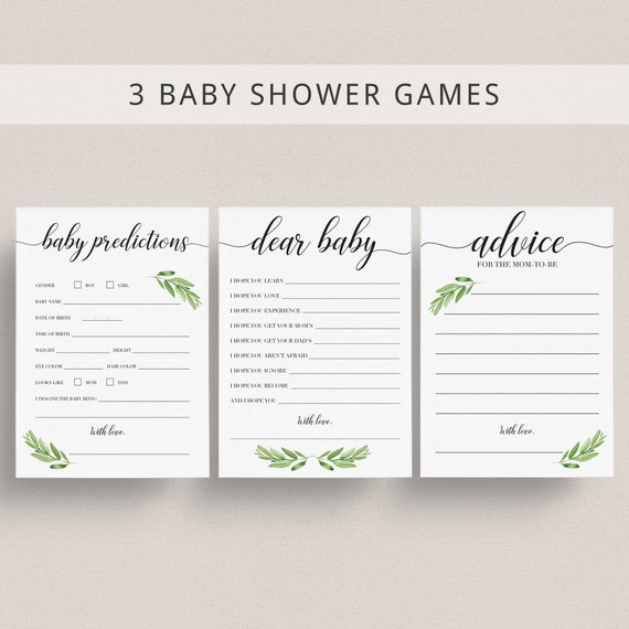 Games for Baby Shower DIY Baby Shower Game Package Greenery Etsy