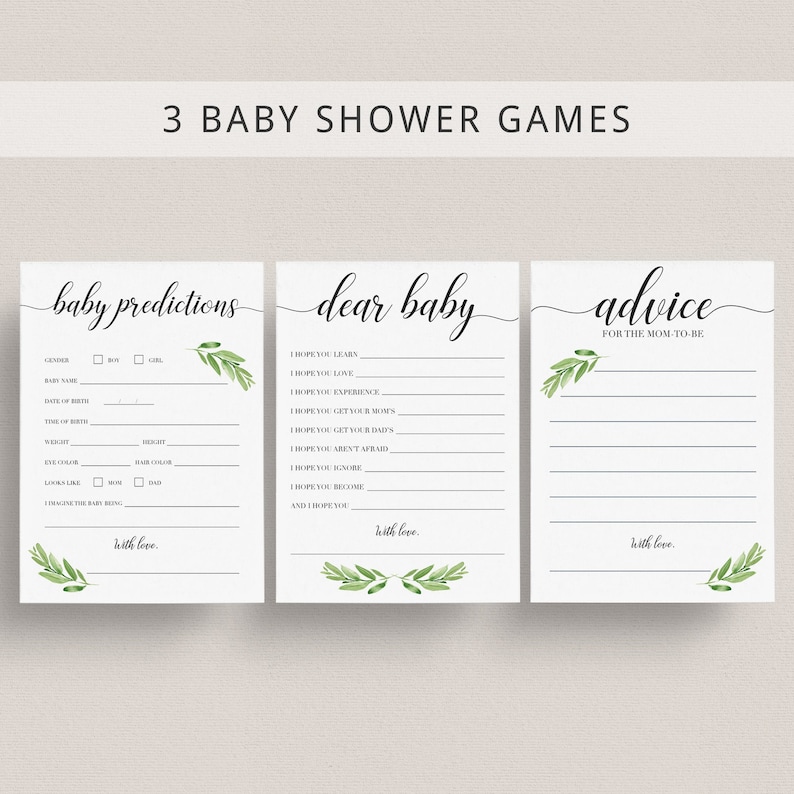Games for Baby Shower DIY Baby Shower Game Package Greenery Etsy