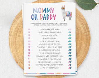 Guess Who Mommy Or Daddy Game Llama Baby Shower Games Printable Fiesta Themed Party for New Baby Shower the Baby Games Who Said It Game LM1