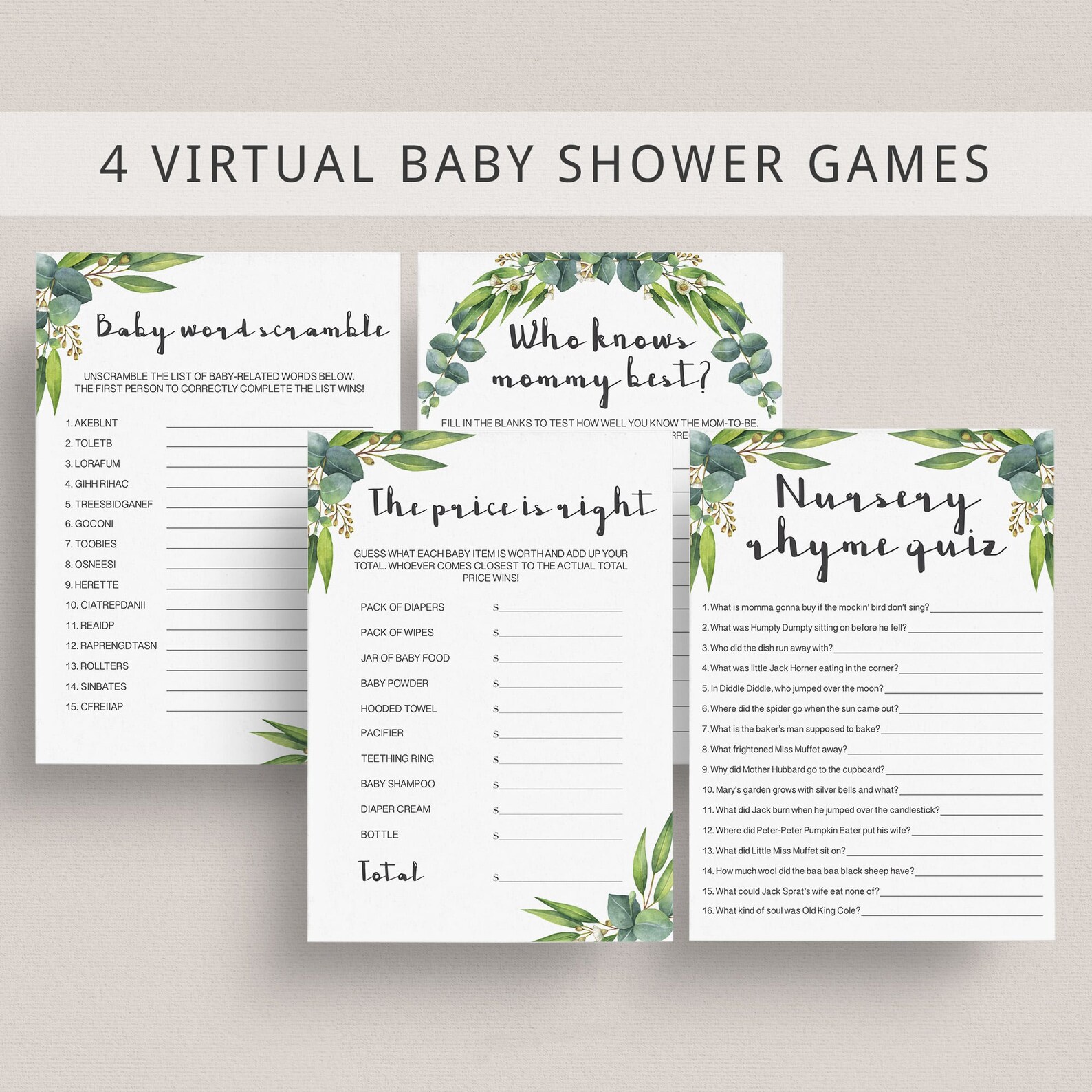 Quarantine Baby Shower Games Bundle Virtual Baby Shower Games Etsy