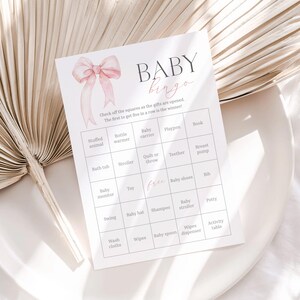60 Baby Bingo Cards Coquette Baby Shower Bingo Printable Prefilled Baby Bingo Cards Pink Bow Baby Shower Bingo Game for Large Group Girl PB1 image 2