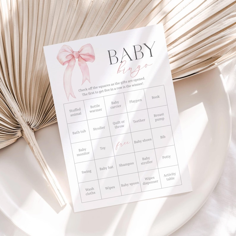 60 Baby Bingo Cards Coquette Baby Shower Bingo Printable Prefilled Baby Bingo Cards Pink Bow Baby Shower Bingo Game for Large Group Girl PB1 image 2