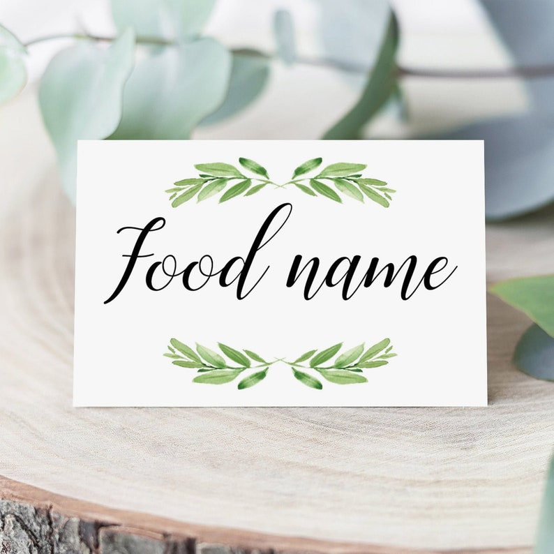 Greenery Baby Shower Food Tent Cards Green Leaves Baby Shower Etsy