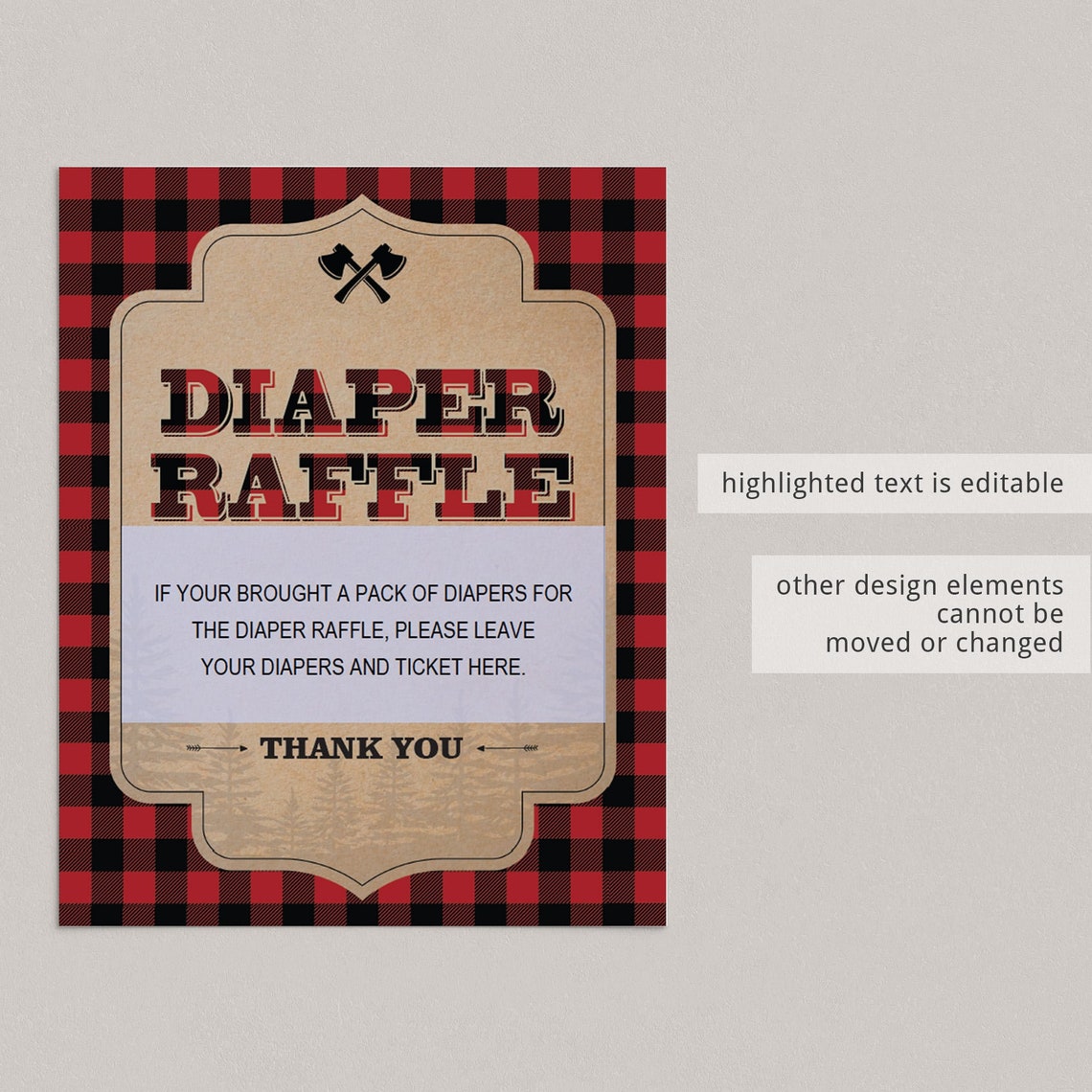 Rustic Diaper Raffle Sign Printable Lumberjack Baby Party Sign | Etsy