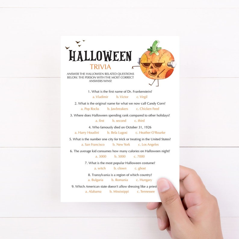 Halloween Trivia Printable Halloween Party Games for Adults - Etsy