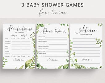 Twins Baby Shower Games Bundle - Greenery Advice & Predictions (Printable) CG2
