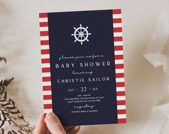 Nautical Baby Shower Invitation Template | Navy Baby Boy Shower Invitation Card Printable, Anchor Babyshower Invites, Nautical Theme SL2