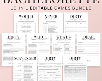 Minimalist Bachelorette Party Games | 10 Editable Templates, Black and White Hens Party Games Bundle, Modern Bachelorette Scavenger Hunt MV1