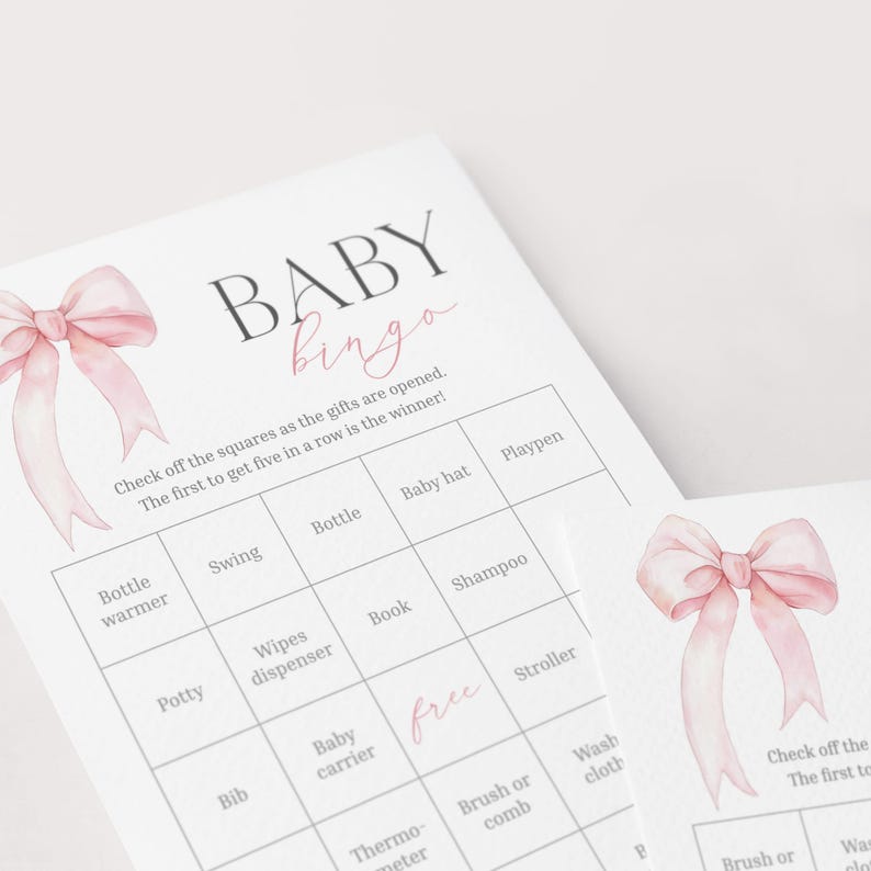60 Baby Bingo Cards Coquette Baby Shower Bingo Printable Prefilled Baby Bingo Cards Pink Bow Baby Shower Bingo Game for Large Group Girl PB1 image 3