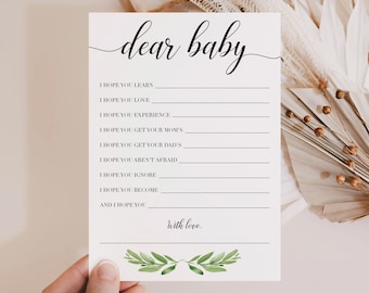 Życzenia dla dziecka – wydruk na baby shower | Kartka „Drogi maluszku”, kartka z życzeniami dla dziecka do pobrania natychmiast, gry Greenery Baby Shower, dziewczynka, chłopiec, płeć neutralna, GL1