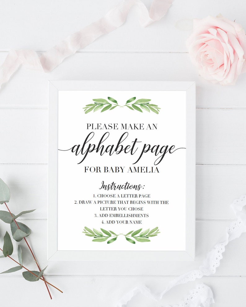 Baby Shower Abc Book Sign Greenery Alphabet Image 0