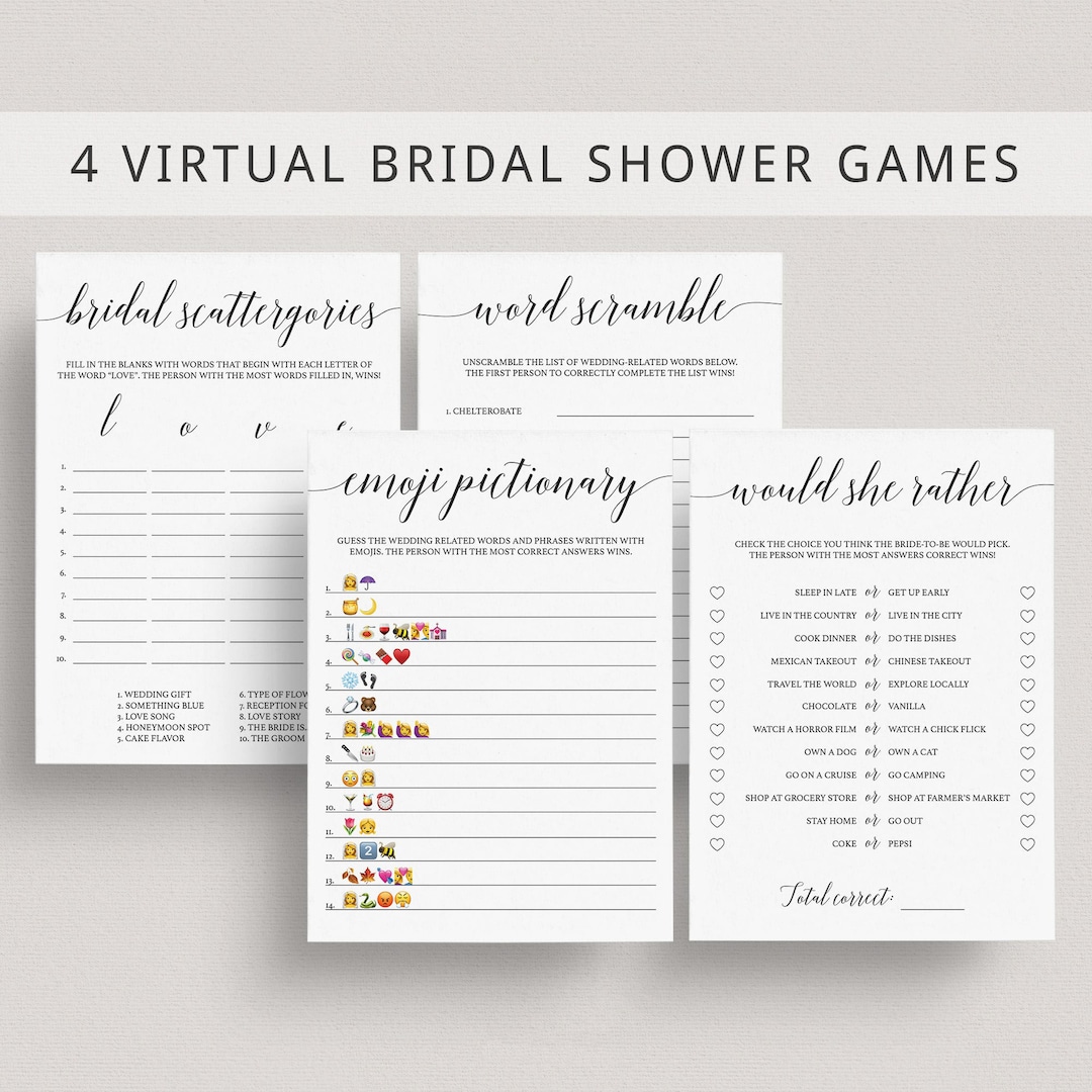 Zoom Bridal Shower Games Bundle Virtual Bridal Shower Game for Zoom Call Modern Bridal Shower