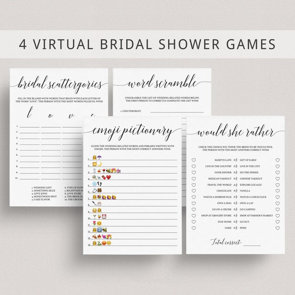Zoom Bridal Shower Games Bundle Virtual Bridal Shower Game for Zoom Call Modern Bridal Shower Activity for Groups Virtual Wedding Shower CL2