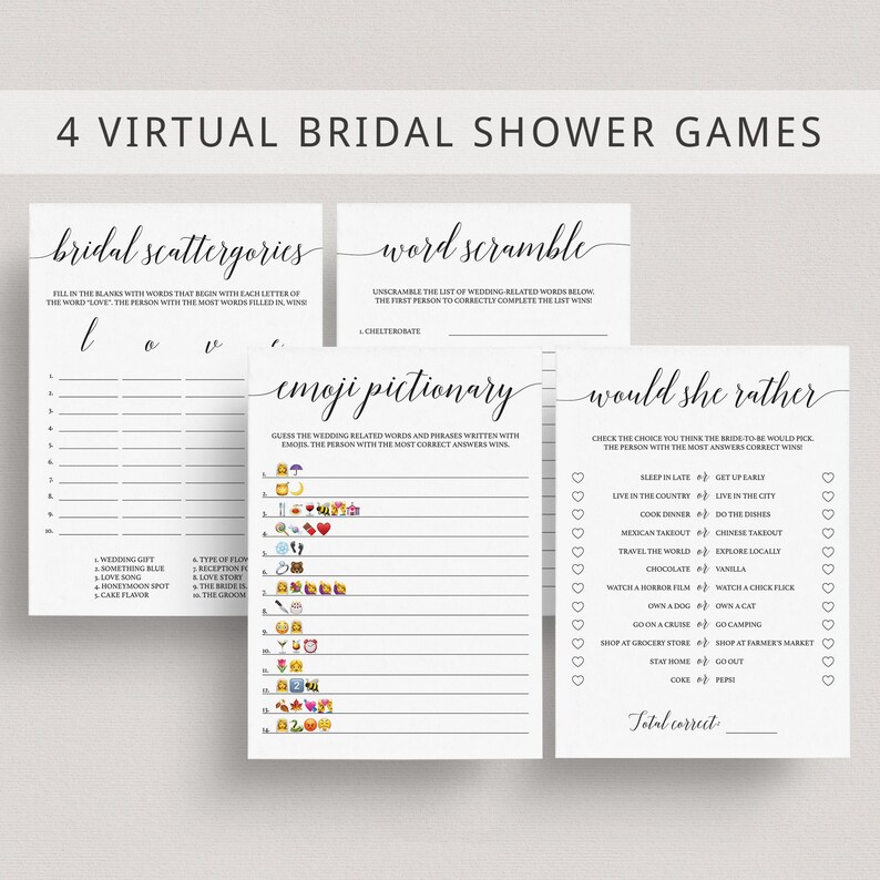 Zoom Bridal Shower Games Bundle Virtual Bridal Shower Game for Etsy