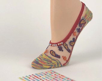 Sheer Floral Socks: Women's Crystal Lace Fashion Socks