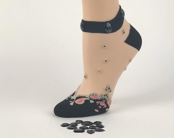 Sheer Floral Socks: Women's Crystal Lace Fashion Socks