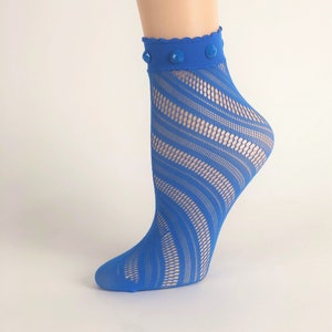 Women Sheer Socks/Hand Crystal Work/Gift for Sister in law/Crystal Lace/Transparent Socks/Dress Socks/Mesh Socks/Lace Socks/Blue Ankle Socks