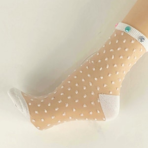 Women Sheer Socks/Hand Beads Sequence Work/Gift for Step Mother/Crystal Lace Socks/Transparent Socks/Fancy & Fashion Socks/Nylon Stockings