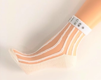 Sheer Floral Socks: Women's Crystal Lace Fashion Socks