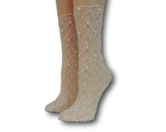 Women Sheer Socks|Hand Beads Work|Lace Socks|Mesh Socks|Fashion Socks|Transparent Socks|Tulle Socks|Nylon Stocking|Nylon Socks| Sexy Socks
