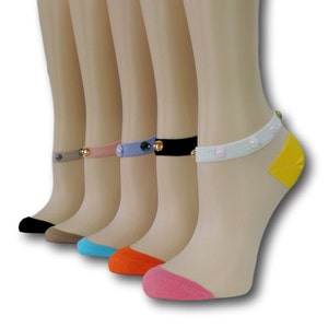 Calzini trasparenti colorati/Confezione da 5 paia/Lavoro in sequenza di perline/Calzini a rete da donna/Calzini in pizzo/Calzini trasparenti/Calzini a rete/Calzini alla moda/Calzini da sposa/