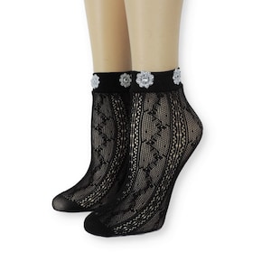 Women Sheer Socks/Hand Beads Work/Beads Sequence Work/Women Mesh Socks/Black Lace Socks/Sheer Socks/Mesh Socks/Fashion Socks/Beads Socks/