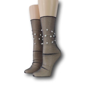 Women Tulle Socks|Hand Beads Work|Sheer Socks|Mesh Socks|Pearl Socks|Sunflower Socks|Tulle Socks|Nylon Stocking|Nylon Socks| Sexy Socks|Sock