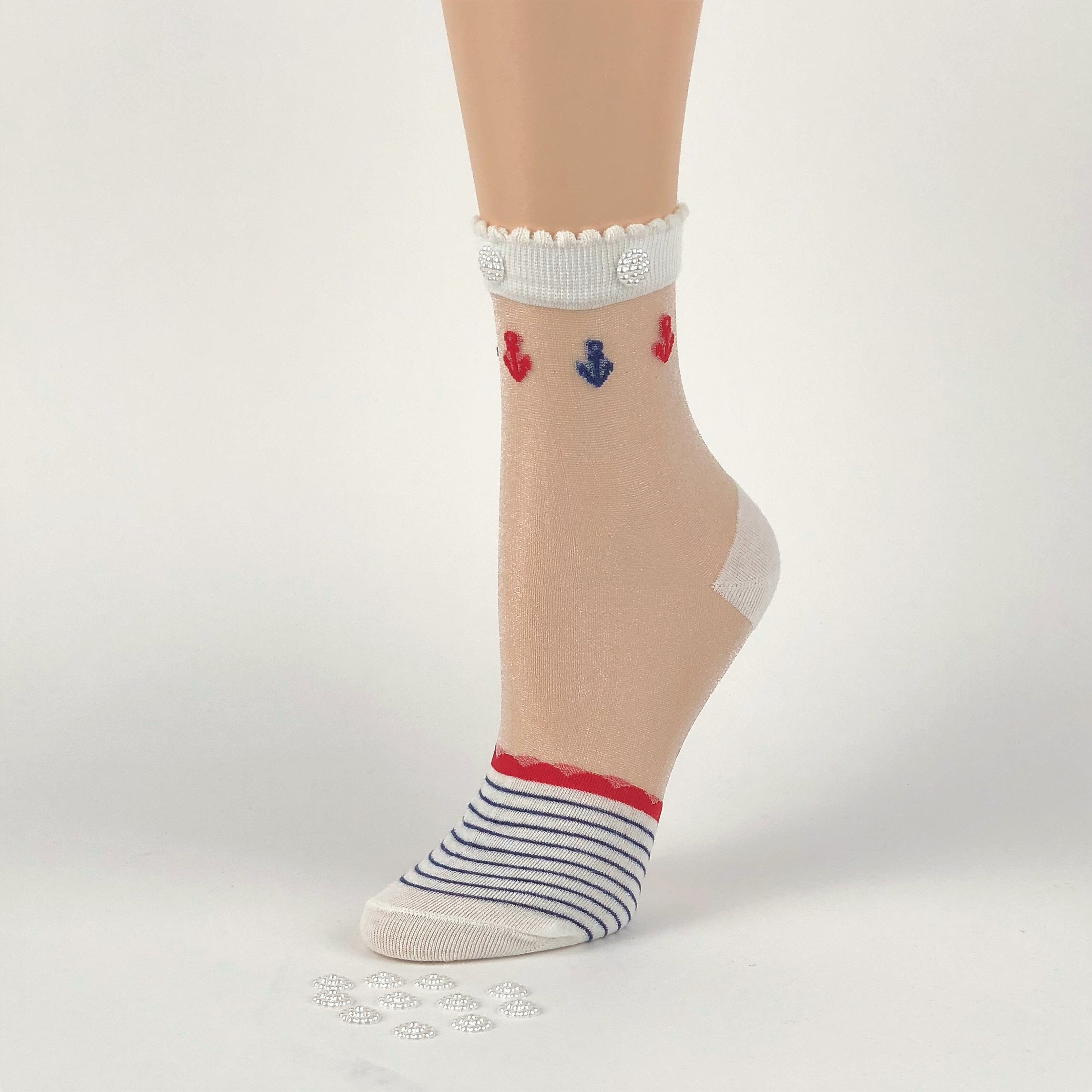 Hand Embroidered Women Sheer Socks Crystal Lacepolka Dots Etsy New Zealand