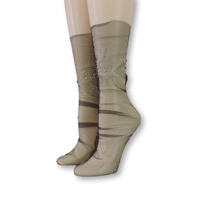 Women Tulle Socks/Hand Beads Work/Beads Sequence Work/Women Socks/Crystal Lace/Transparent Socks/Fancy Socks/Fashion Socks/Crystal Socks/