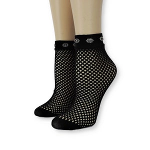 Women Sheer Socks/Hand Beads Work/Beads Sequence Work/Women Mesh Socks/Black Lace Socks/Sheer Socks/Mesh Socks/Fashion Socks/Beads Socks/