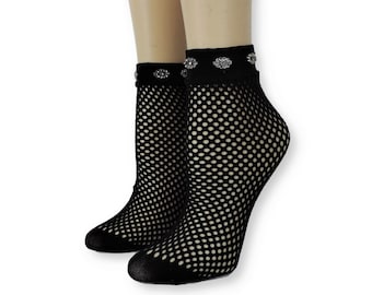 Women Sheer Socks/Hand Beads Work/Beads Sequence Work/Women Mesh Socks/Black Lace Socks/Sheer Socks/Mesh Socks/Fashion Socks/Beads Socks/