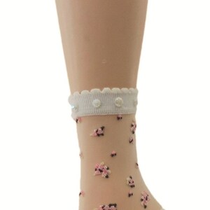 Women Sheer Socks/Hand Beads Work/Beads Sequence Work/Women Socks/Crystal Lace/Transparent Socks/Fancy Socks/Fashion Socks/Floral Socks/ image 2