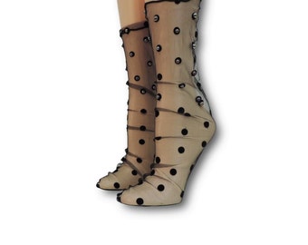 Women Sheer Socks|Hand Beads Work|Polka dot Socks|Crystal Lace|Fashion Socks|Transparent Socks|Tulle Socks|Nylon Stocking|Nylon Socks|