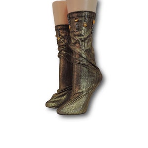 Women Mettalic Socks|Hand crystals Work/Fashion Socks /Modern Socks/Dress Socks/club Socks/Fancy Socks/Shinning Socks/Glossy Leather Socks&#39;