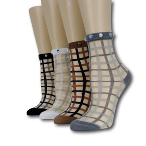 Calzini velati vintage/Confezione da 4 paia/Lavoro in sequenza di perline/Calzini a rete da donna/Calzini in pizzo/Calzini velati/Calzini a rete/Calzini alla moda/Calzini da sposa/Calzini