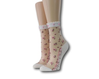Women Sheer Socks/Hand Crystal Work/Women Socks/Crystal Lace/ Transparent Socks/Dress Socks/Mesh Socks/Stocking Socks/Lace Socks/Tulle Socks
