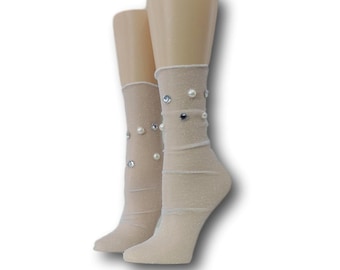 Women Tulle Socks|Hand Beads Work|Sheer Socks|Mesh Socks|Fashion Socks|Transparent Socks|Tulle Socks|Nylon Stocking|Nylon Socks| Sexy Socks