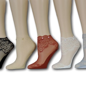 Ankle Sheer Socks/Pack of 5 Pairs/Beads Sequence Work/Women Mesh Socks/Lace Socks/Sheer Socks/Mesh Socks/Fashion Socks/Wedding Socks/