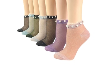 Schöne Frauen Socken / Handarbeit / Perlenarbeitssocken / Perlensequenzarbeit, Kristallspitze, Modesocken, transparente Socken, Socken, Glitter Socken,